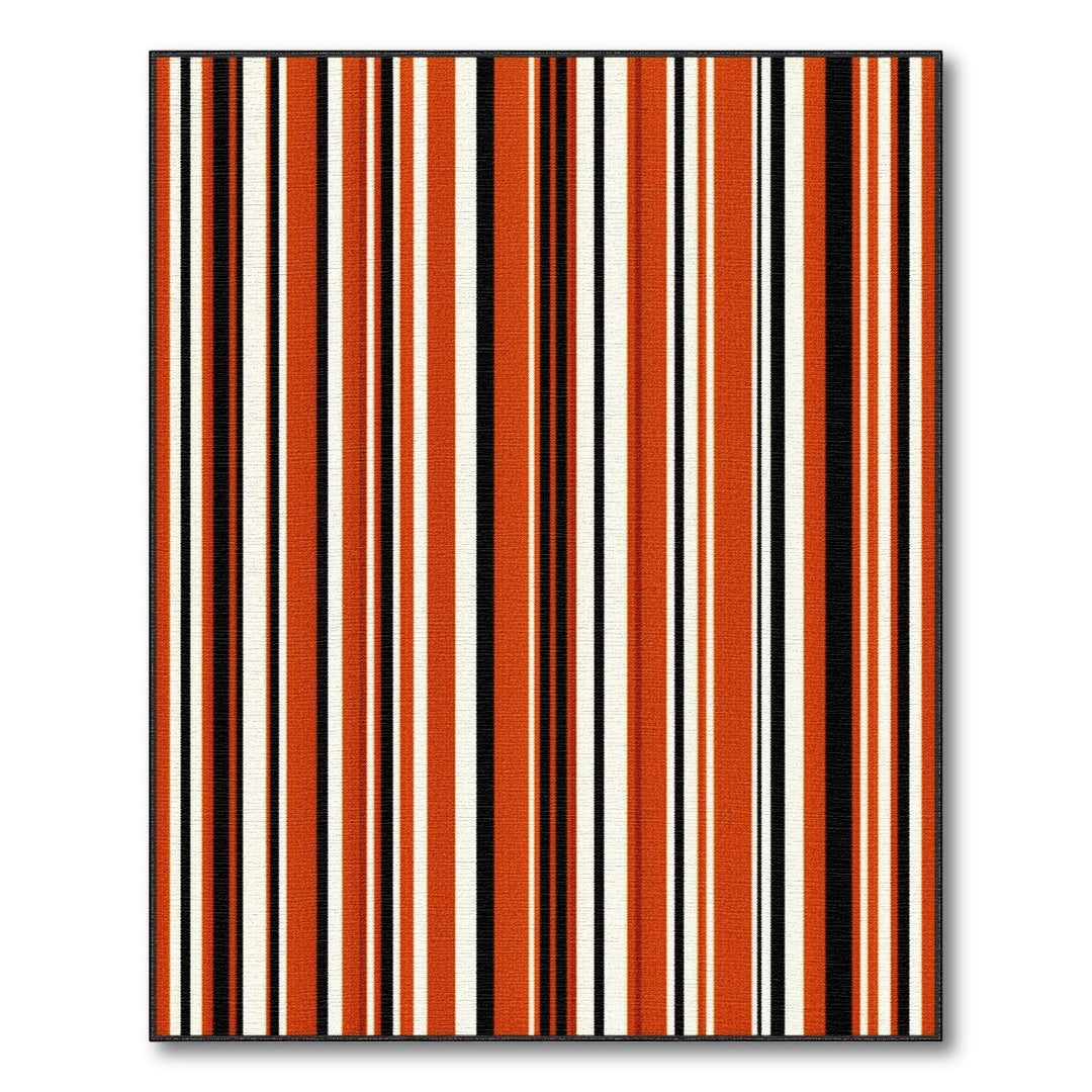 Bold Orange Black Striped Washable Area Rug