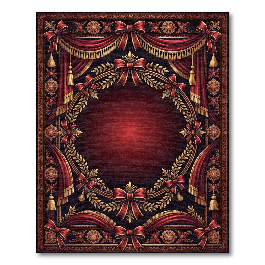 Ornate Red Gold Laurel Wreath Rug