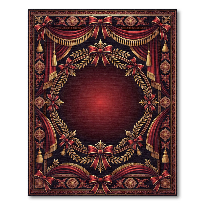 Ornate Red Gold Laurel Wreath Rug