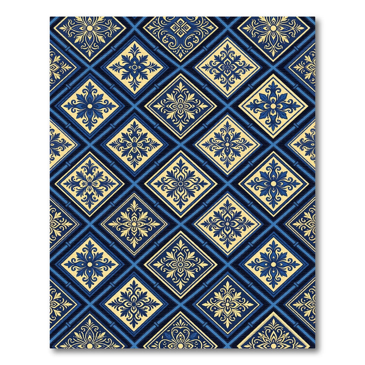 Regal Blue Yellow Damask Diamond Rug