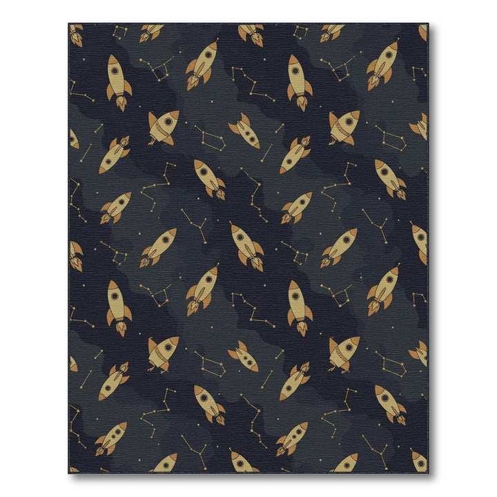 Golden Rockets and Constellations Aboard Rug
