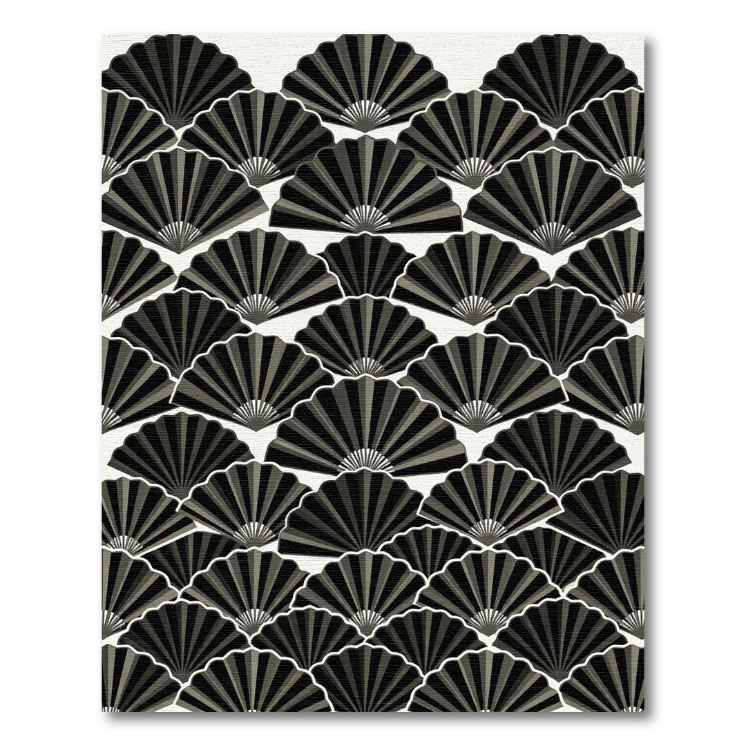 Elegant Black Fan Scalloped Rug
