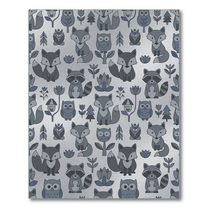 Gray Woodland Creatures Owl Fox Raccoon Rug