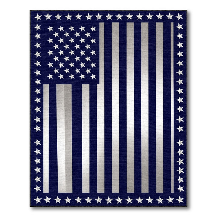 Navy Silver Stripe Flag Area Rug