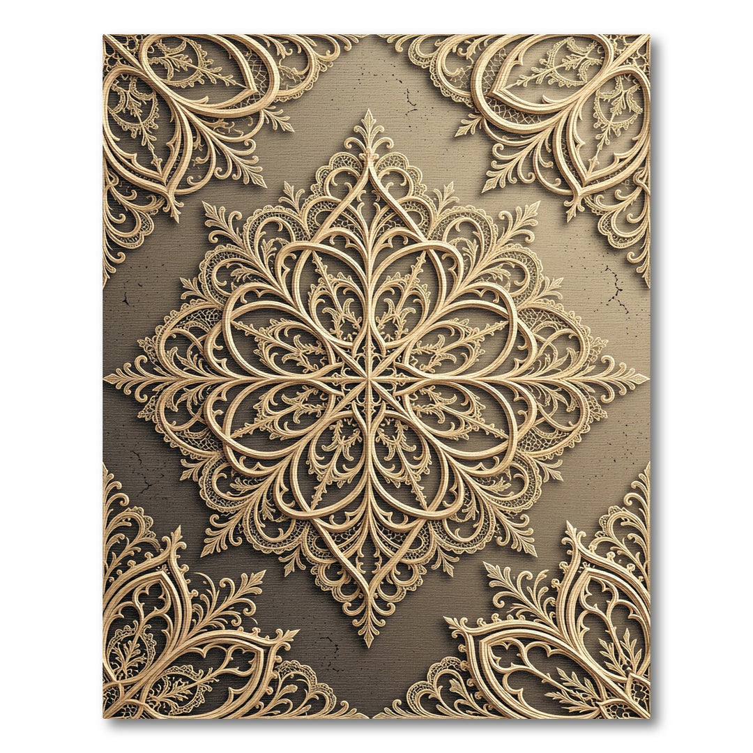 Ornate Golden Arabesque Lace Rug