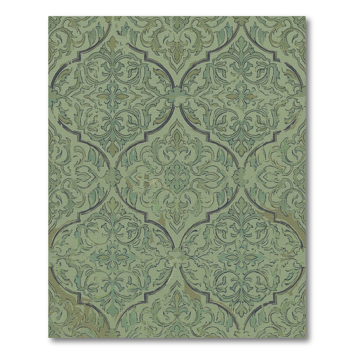 Pale Green Damask Traditional Overlay Rug