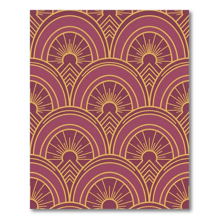 Burgundy Gold Sunburst Geometric Arch Rug