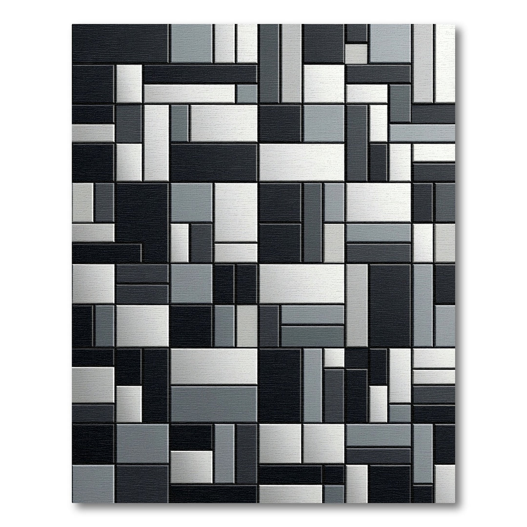 Abstract Mondrian Black White Geometric Rug
