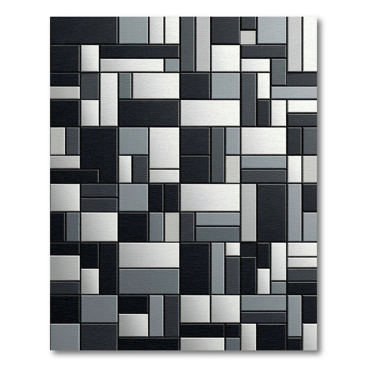 Abstract Mondrian Black White Geometric Rug