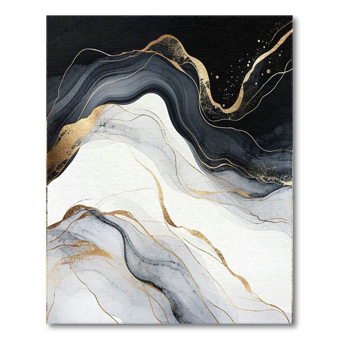 Black and White Black White Abstract Gold Wave Area Rug