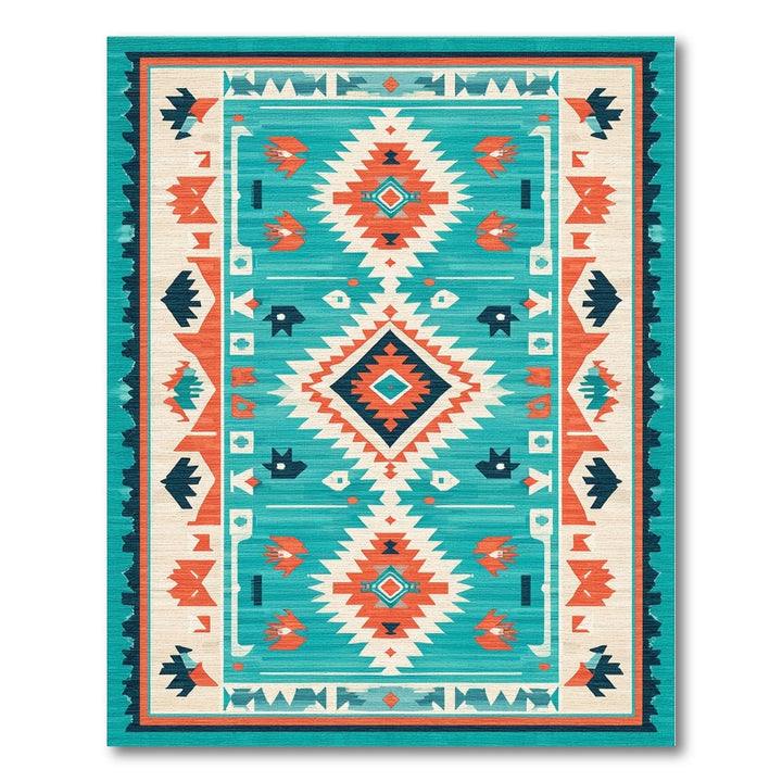 Southwestern Teal Geometric Blue and Teal Area Rug