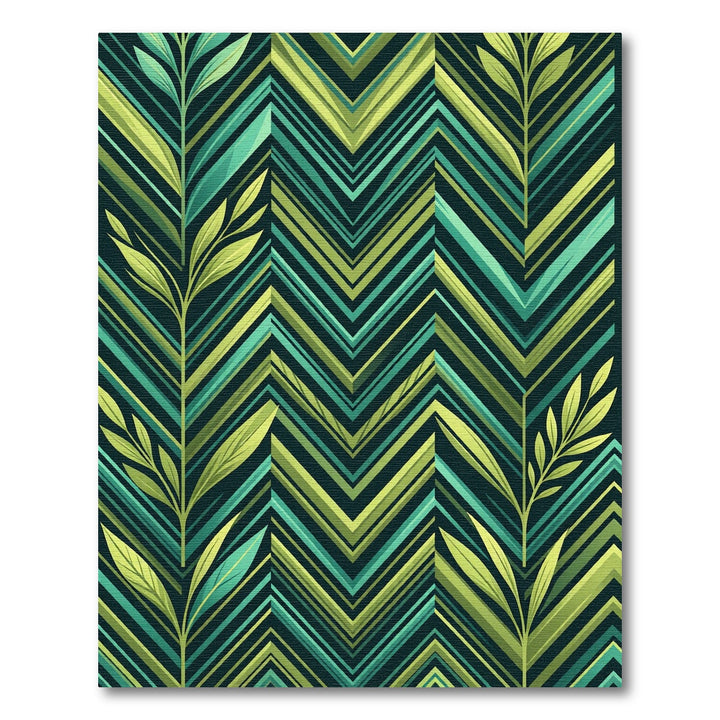 Green Leaf Chevron Abstract Rug