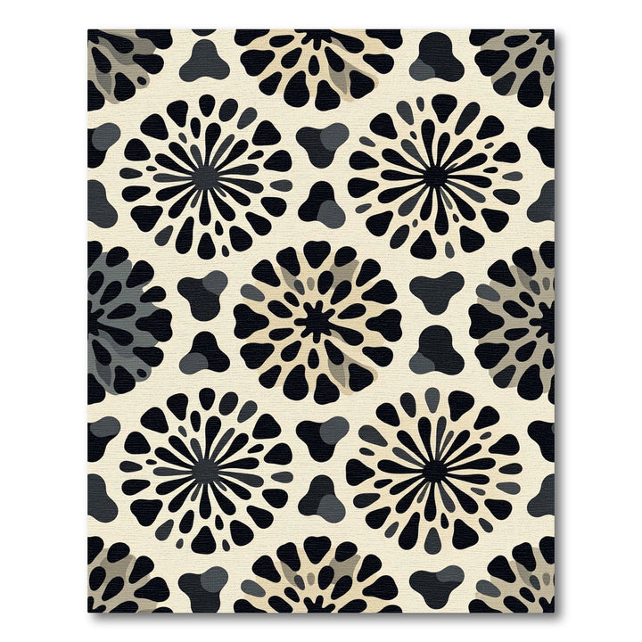 Black and Beige Sunburst Bloom Rug