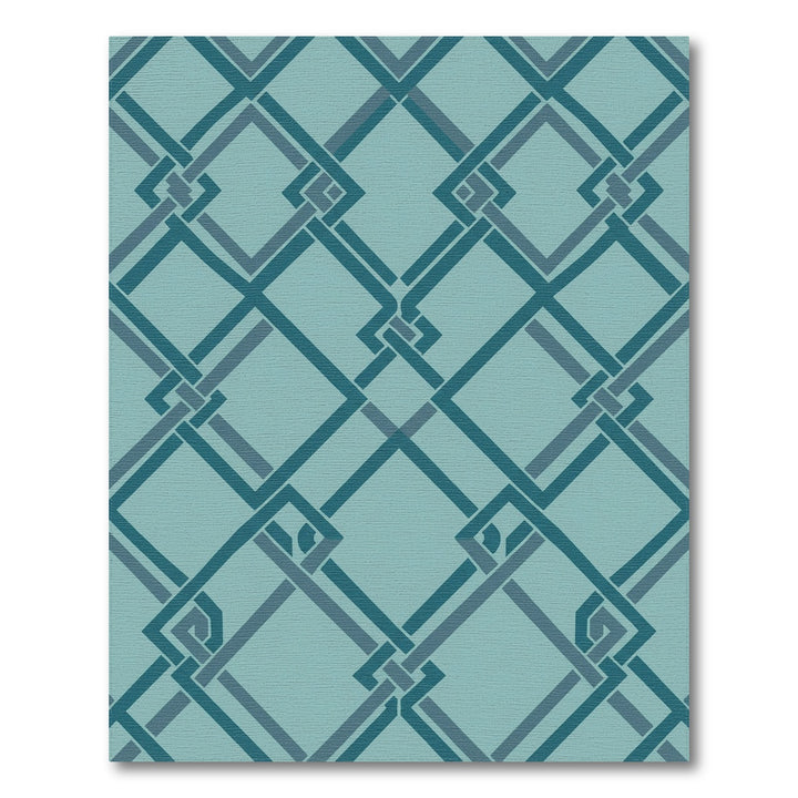 Teal Interlocking Geometric Square Lattice Rug