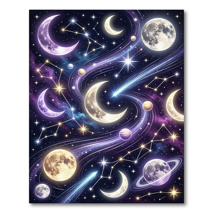 Vibrant Celestial Moon Starry Night Rug