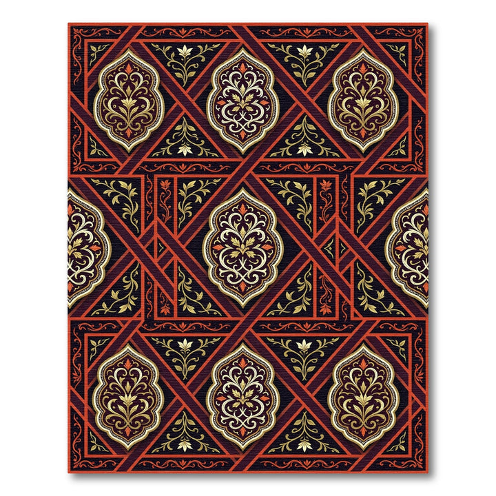 Luxury Gold Red Geometric Floral Rug