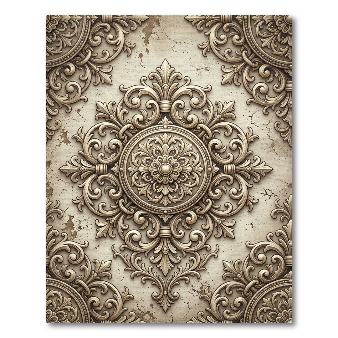Ornate Gold Floral Decorative Rug