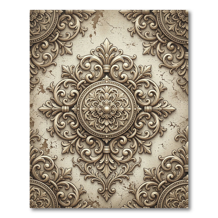 Ornate Gold Floral Decorative Rug