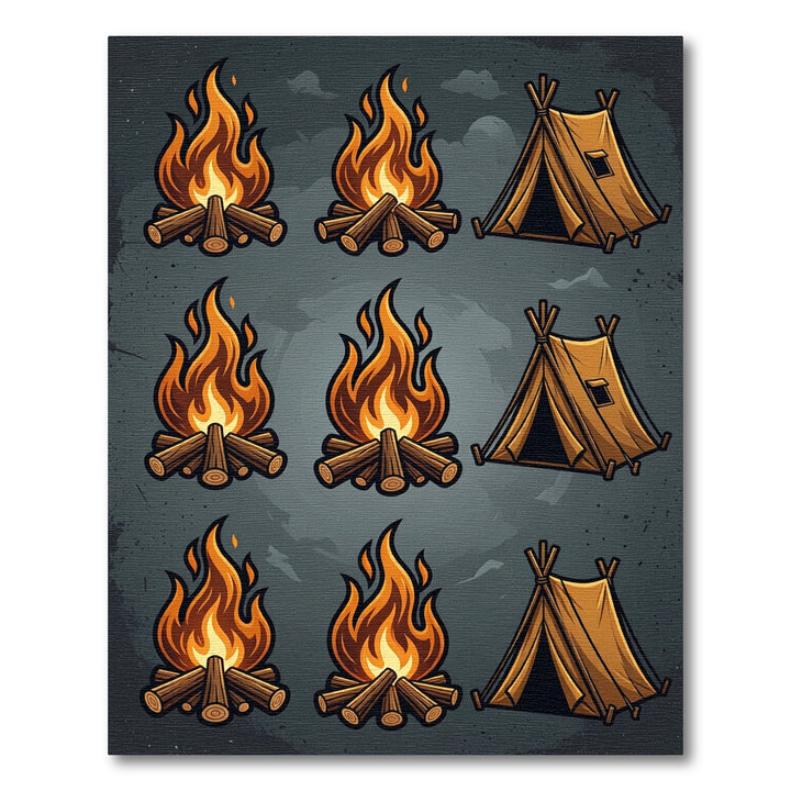Rustic Campfire Tent Orange Rug