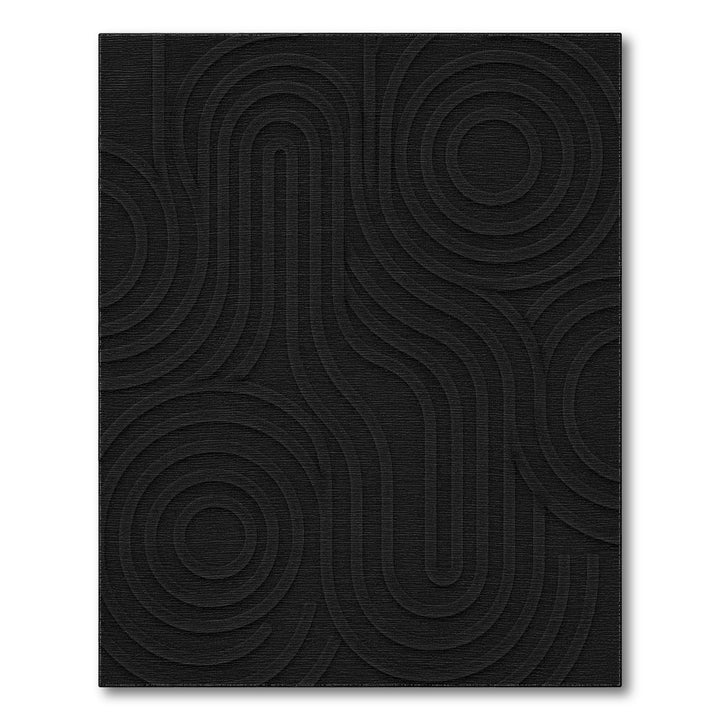 Black Layered Wave Geometric Area Rug