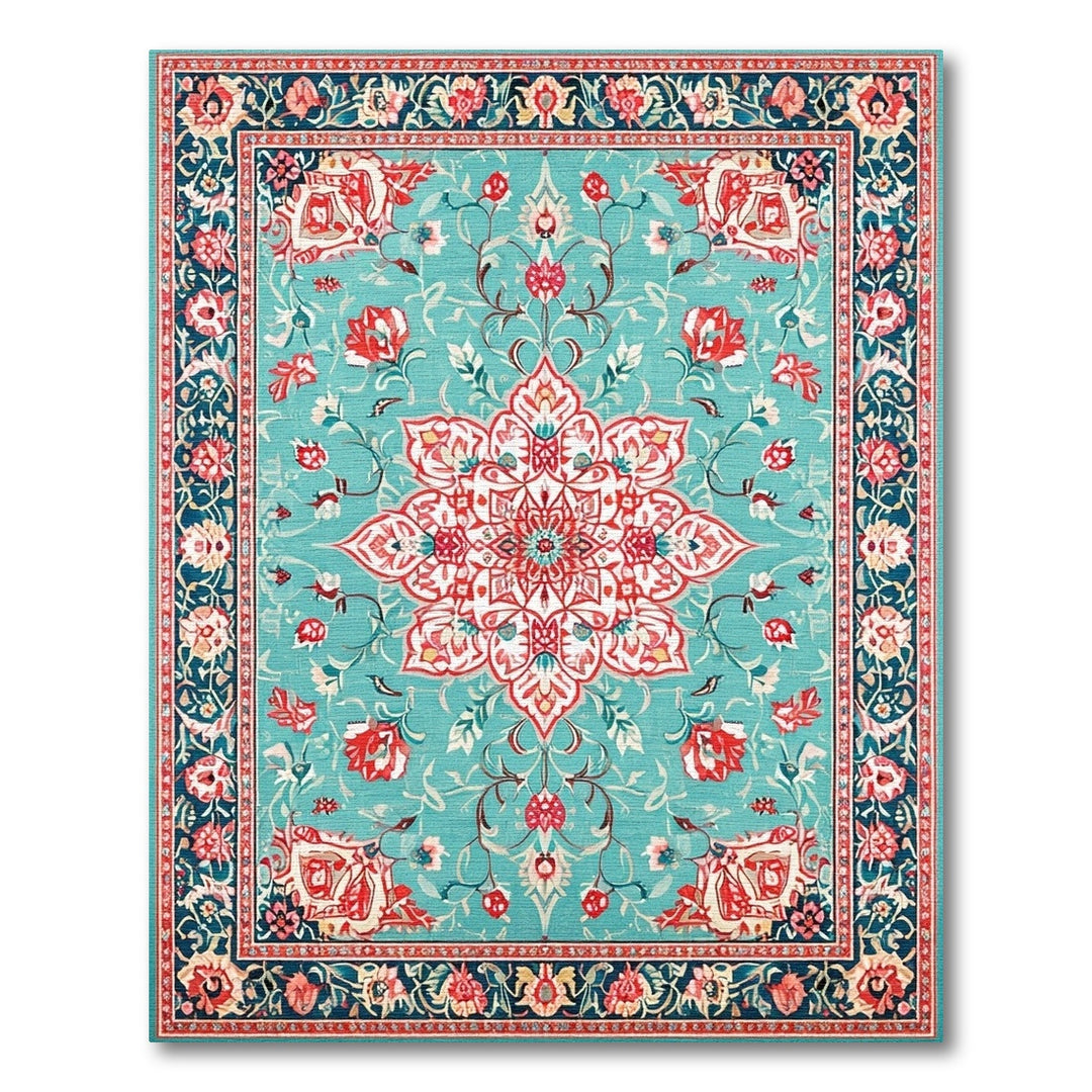 Medallion Teal Persian Floral Medallion Area Rug