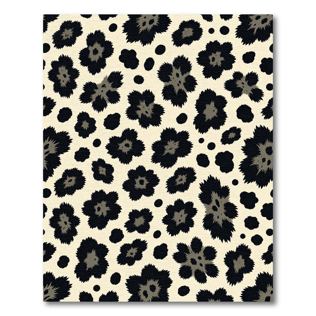 Leopard Spot Flower Black Cream Rug