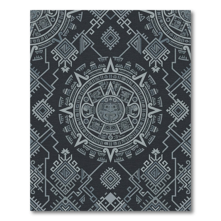 Ancient Gray Sun Calendar Medallion Rug