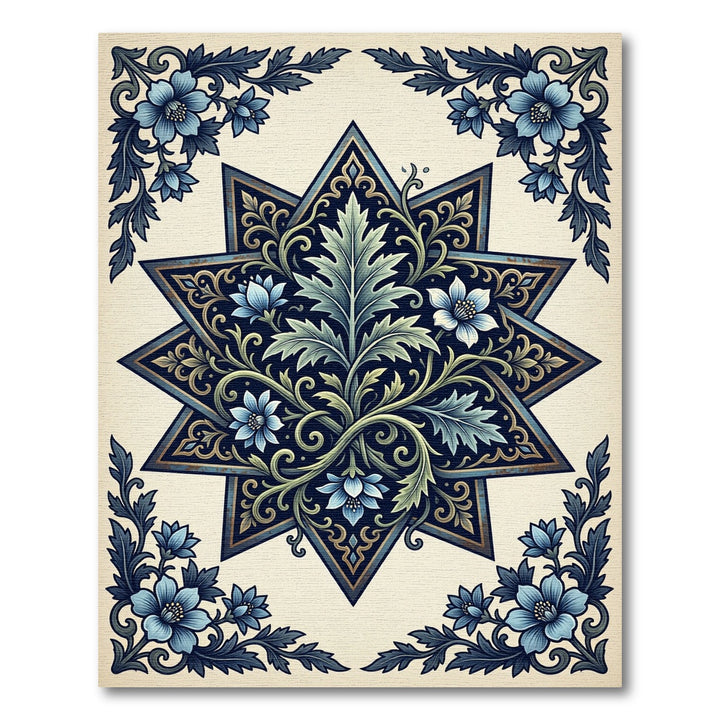 Deep Blue Floral Starburst Arrangement Rug