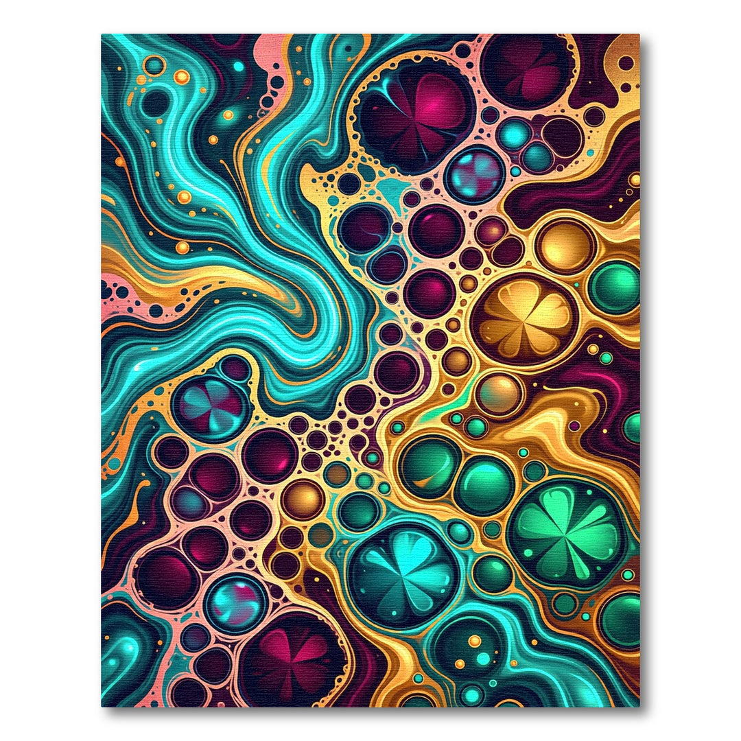 Vibrant Teal Gold Marbled Orb Rug