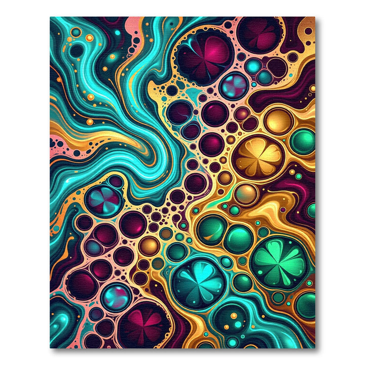 Vibrant Teal Gold Marbled Orb Rug