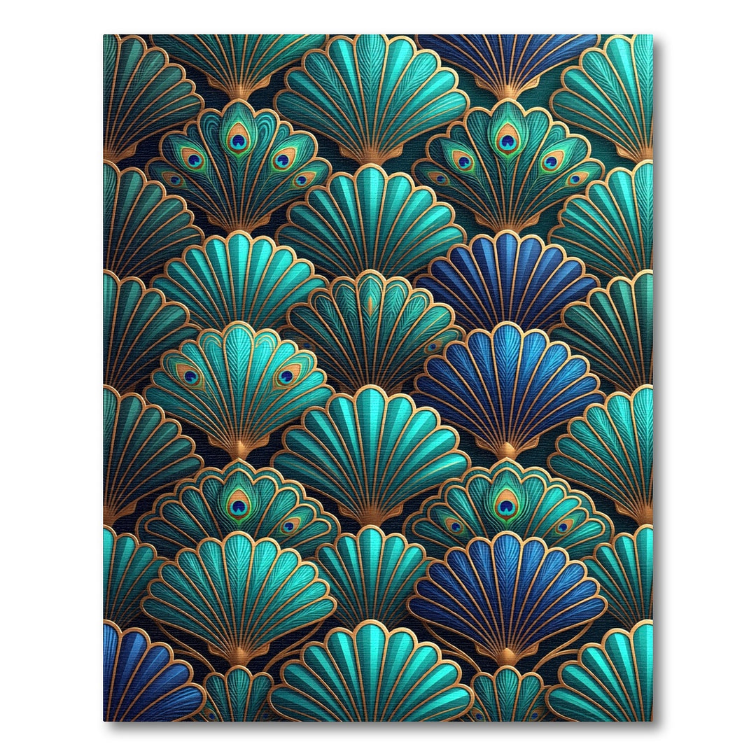 Art Deco Emerald Peacock Fan Rug