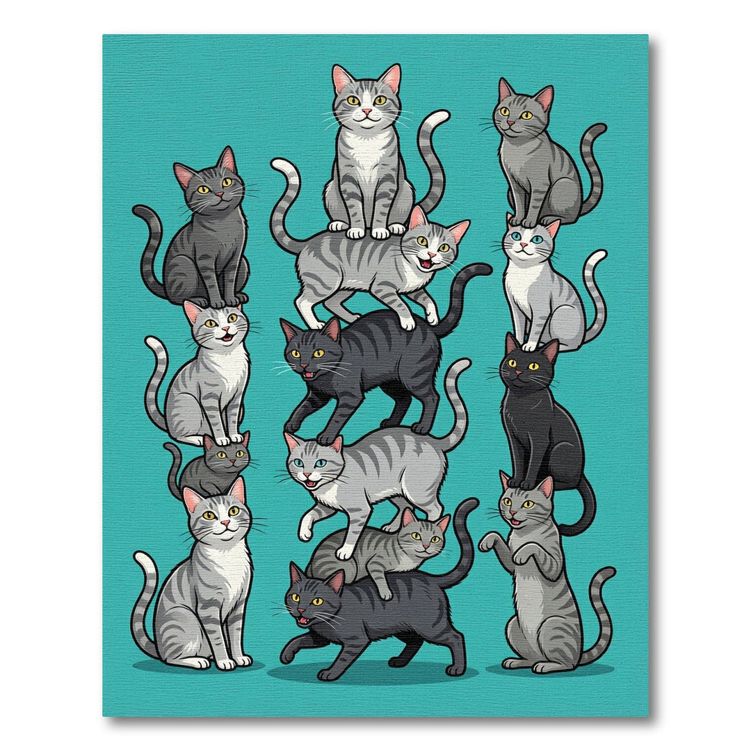 Whimsical Stacked Cats Graphic Rug