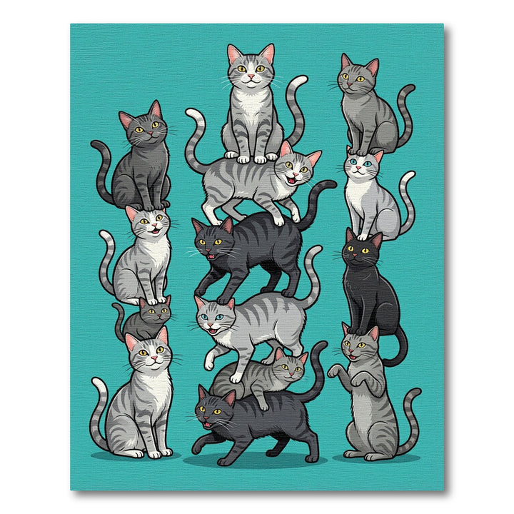 Whimsical Stacked Cats Graphic Rug