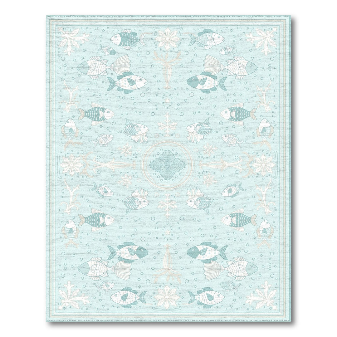 Teal Coastal Fish Area Rug
