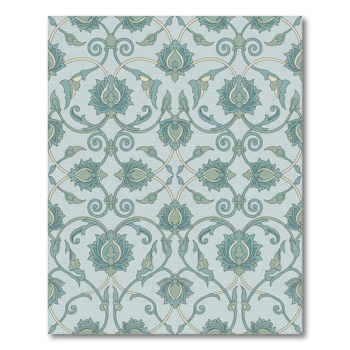 Serene Blue Green Floral Lattice Rug