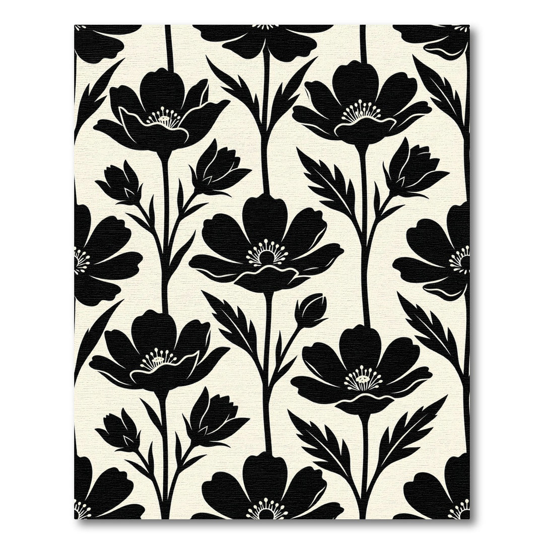 Black Poppy Floral Arrangement Rug