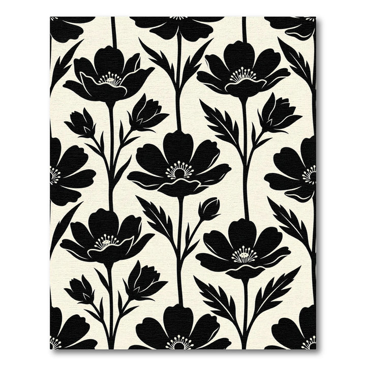 Black Poppy Floral Arrangement Rug