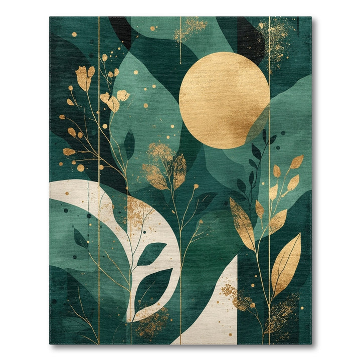 Teal Gold Abstract Circle Area Rug