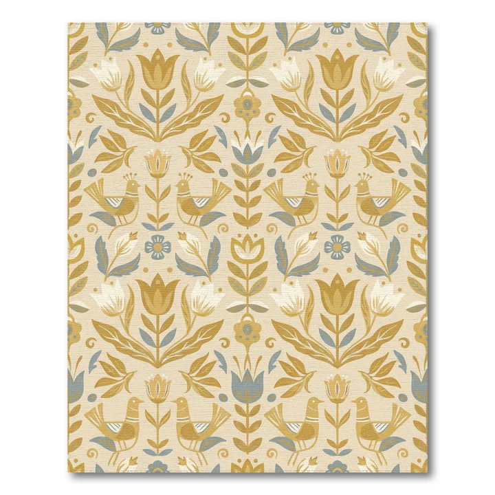 Golden Bird Floral Folk Art Rug