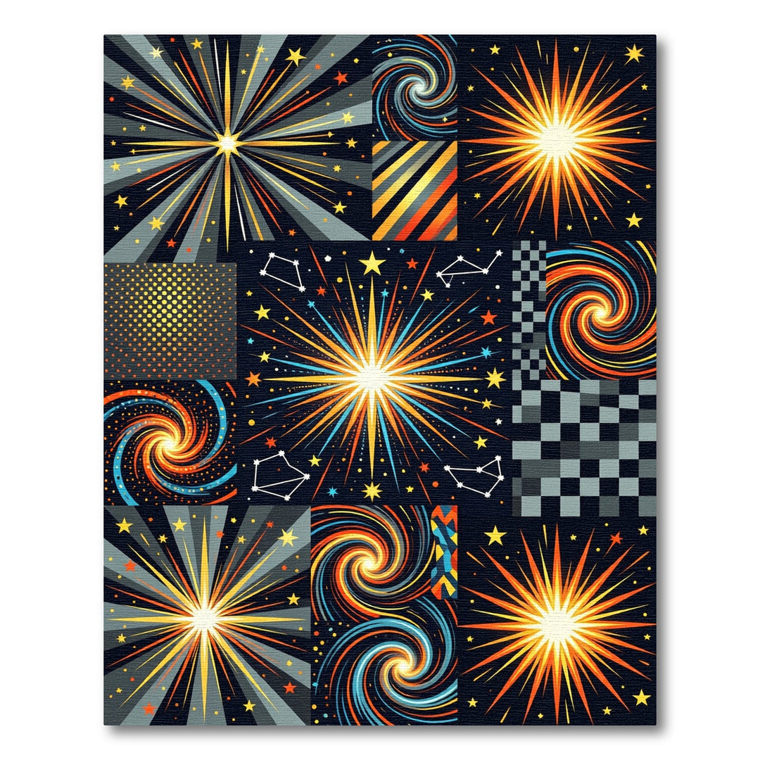 Vibrant Cosmic Starburst Swirl Rug