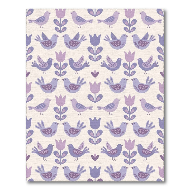 Whimsical Purple Bird Tulip Garden Rug