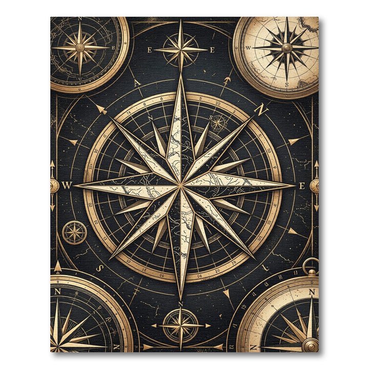Vintage Gold Compass Nautical Rug