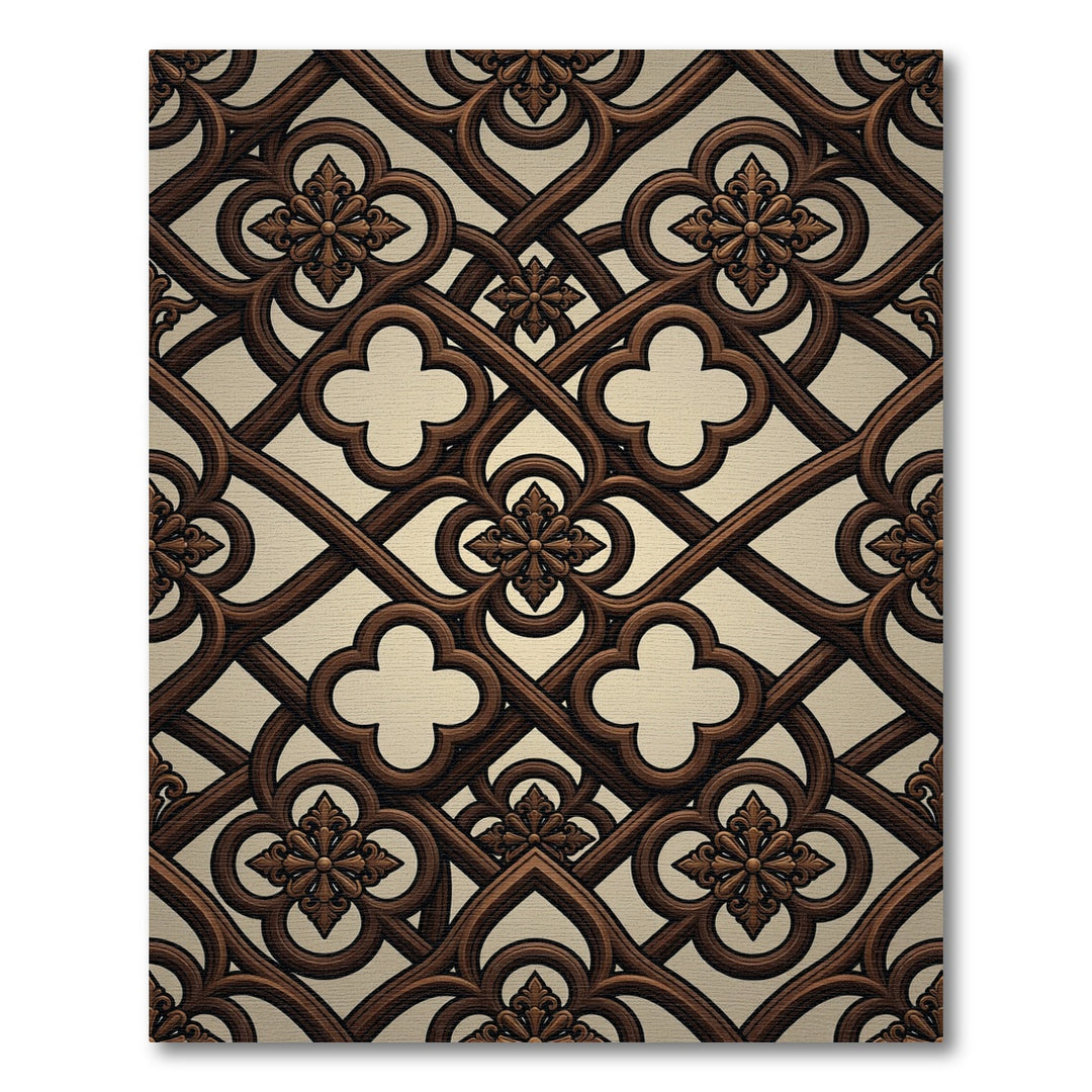 Elegant Brown Quatrefoil Lattice Scroll Rug