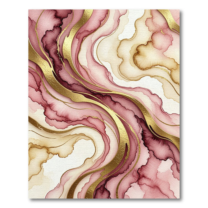 Crimson and Gold Marbled Flow Rug
