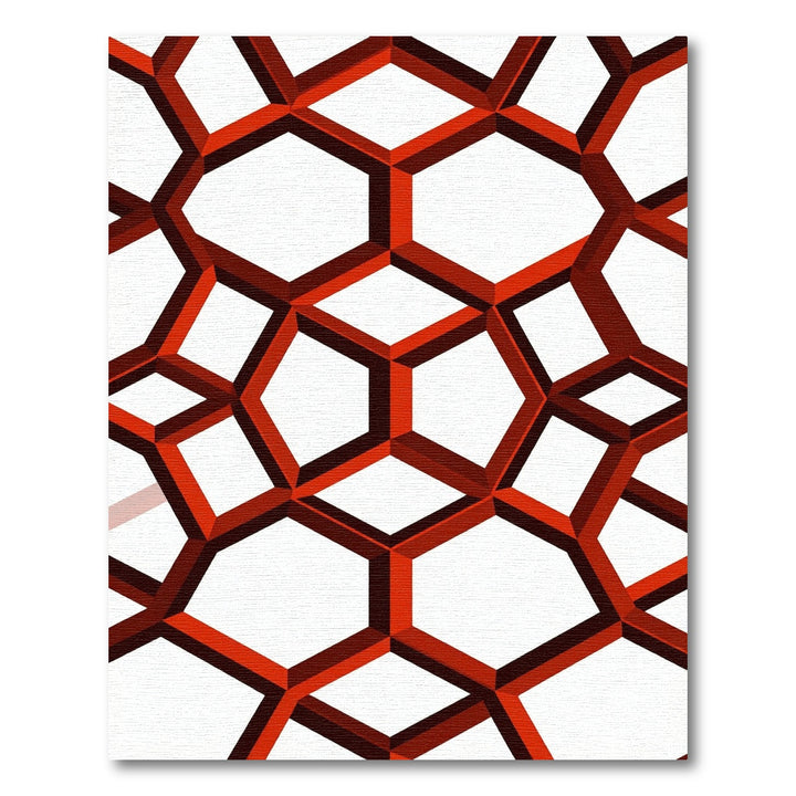 Crimson Geodesic Grid Tessellation Rug