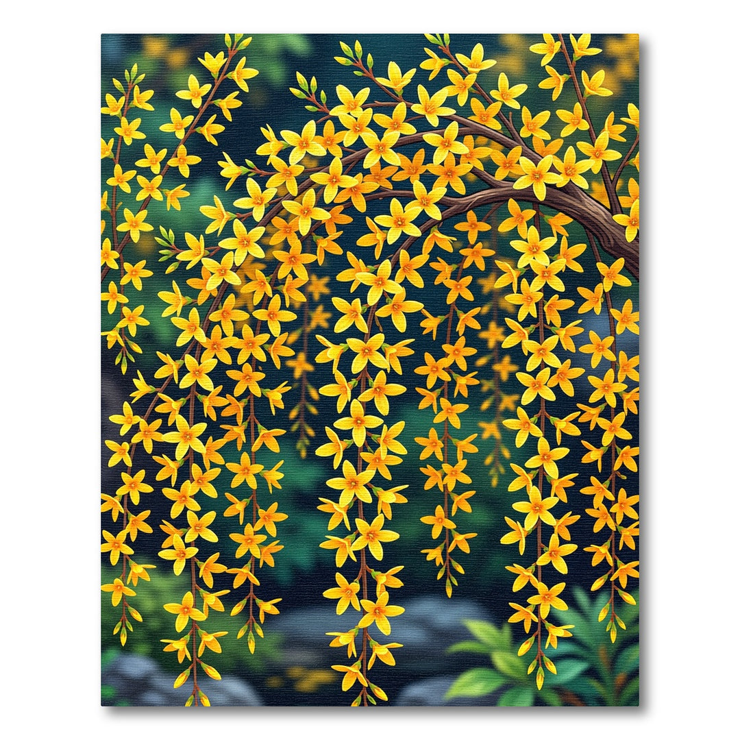 Golden Forsythia Blossom Cascade Rug