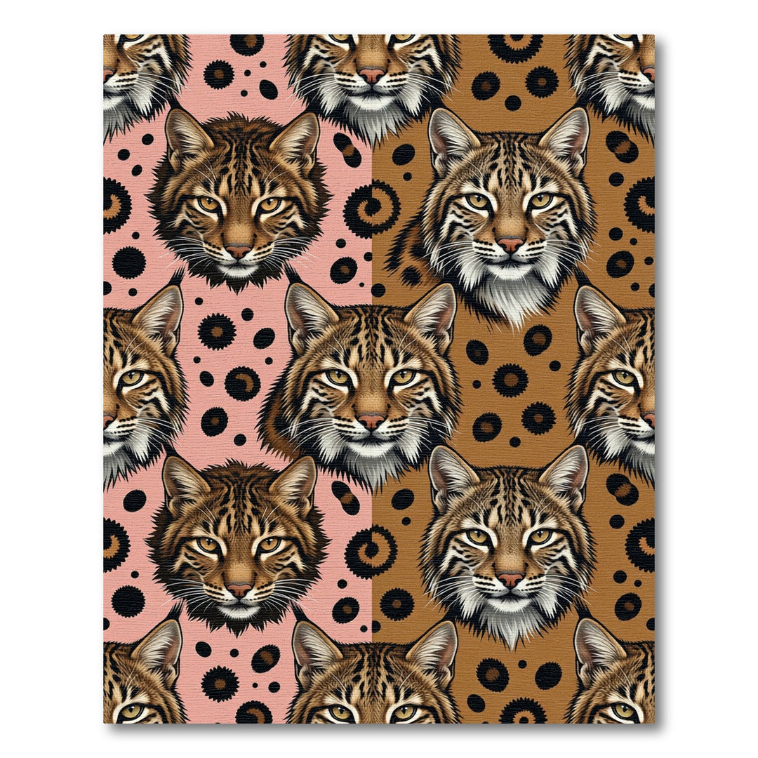 Wild Bobcat Faces Pink Brown Spots Rug