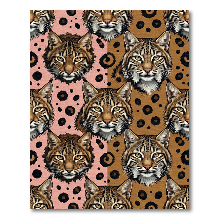 Wild Bobcat Faces Pink Brown Spots Rug