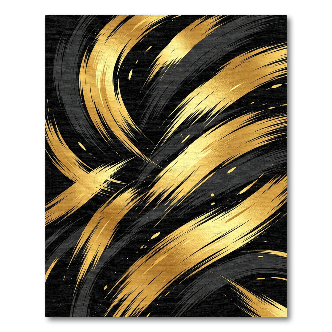 Bold Gold Swirl Abstract Black Rug