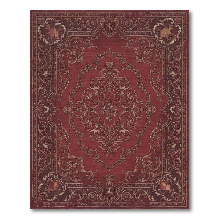 Rich Burgundy Vintage Scroll Medallion Rug